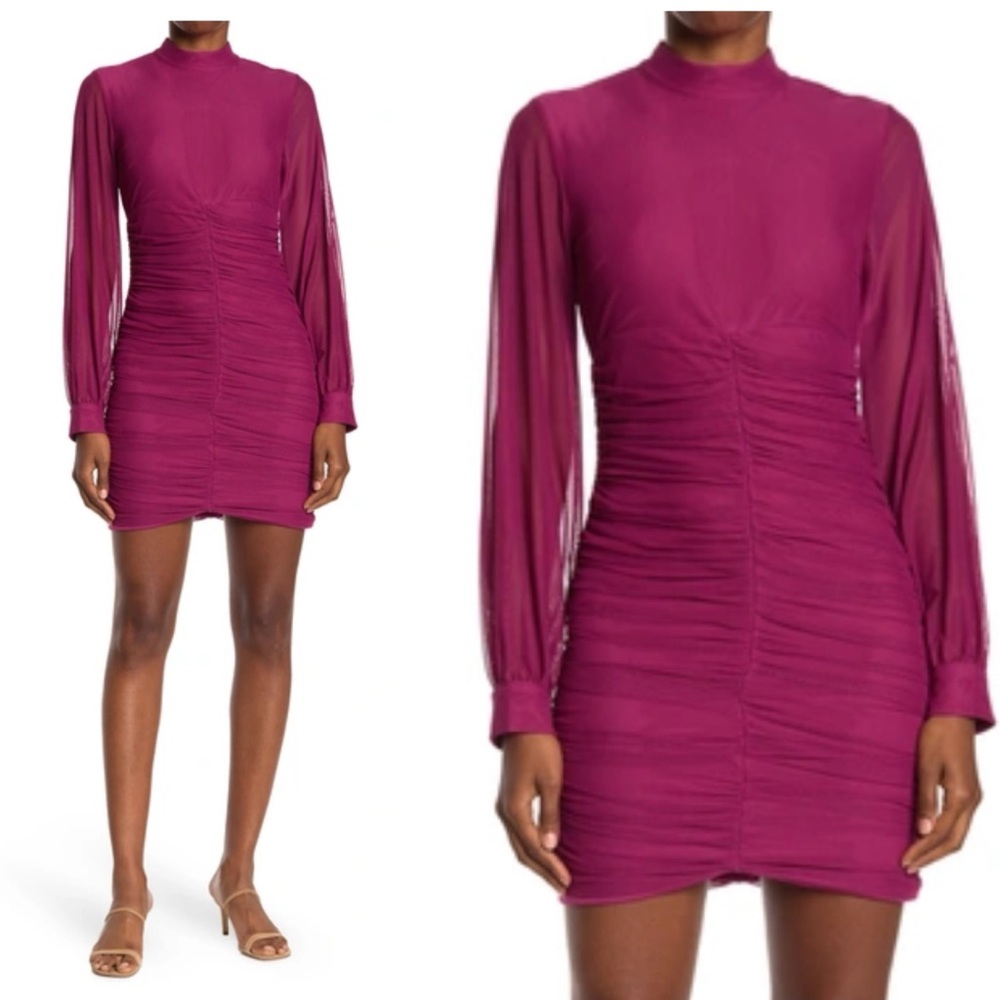 NEW LOVE x By DESIGN RUCHED BALLOON SLEEVE HIGH NECK DRESS IN BERRY size small s